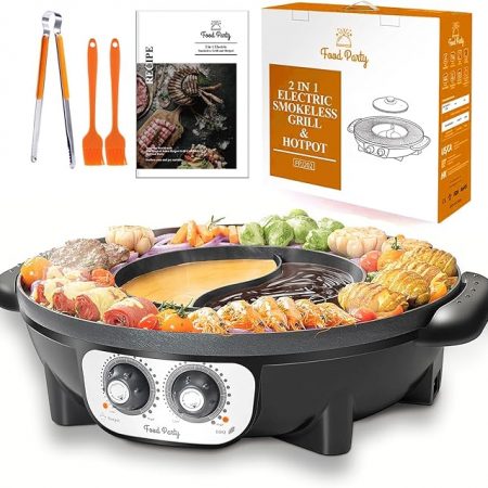 Food Party 2 in 1 Electric Smokeless Grill and Hot Pot